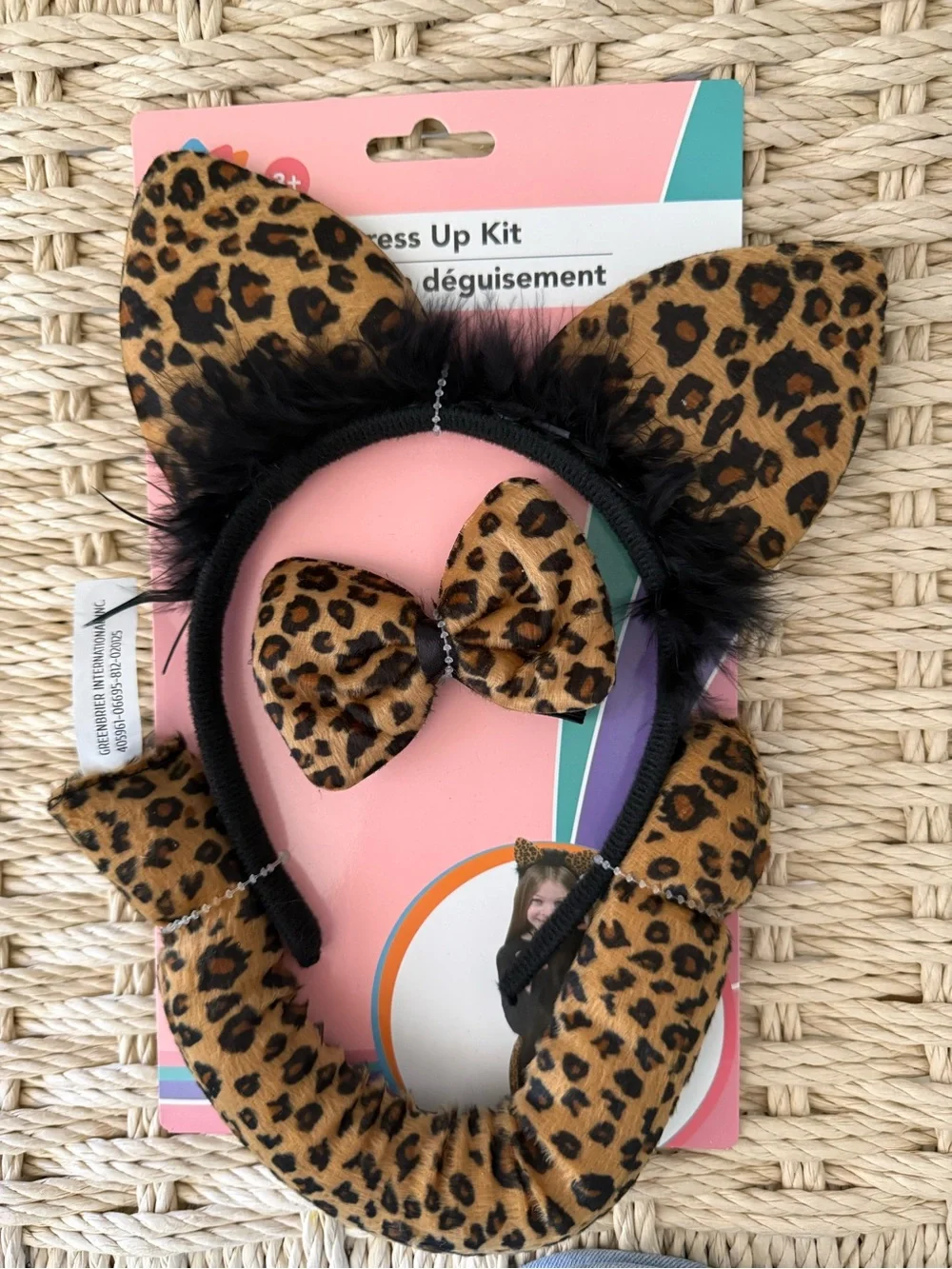 Leopard Print Cat Ear Headband & Bow Dress-Up Set - Brown/Black